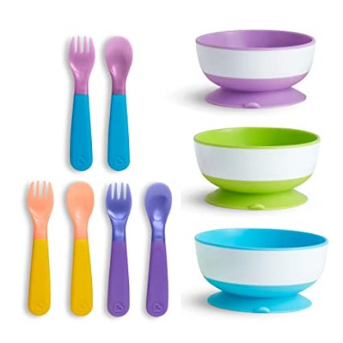 Munchkin® 3pk Stay Put™ Suction Bowls and 6pk Color Changing Forks and Spoons - 6pk Utensils + 3pk Suction Bowls