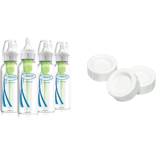 Dr Brown's Options+ Narrow Bottle (4 Count) and Natural Flow Standard Storage Travel Caps (3-Pack)
