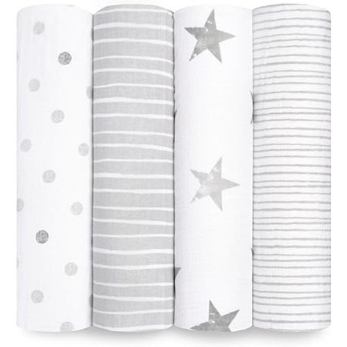 aden + anais Essentials Muslin Swaddle Blankets for Baby Girls and Boys, Newborn Receiving Blanket for Swaddling, 100% Cotton Baby Swaddle Wrap, 4 Pack, Dusty
