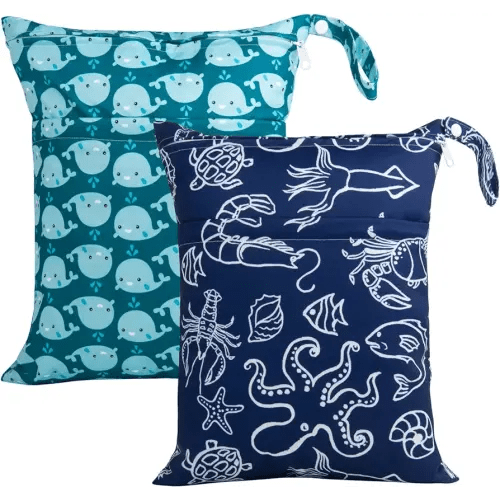 ALVABABY 2pcs Cloth Diaper Wet Dry Bags Waterproof Reusable with Two Zippered Pockets Travel Beach Pool Daycare Soiled Baby Items Yoga Gym Bag for Swimsuits or Wet Clothes LX-SW1821