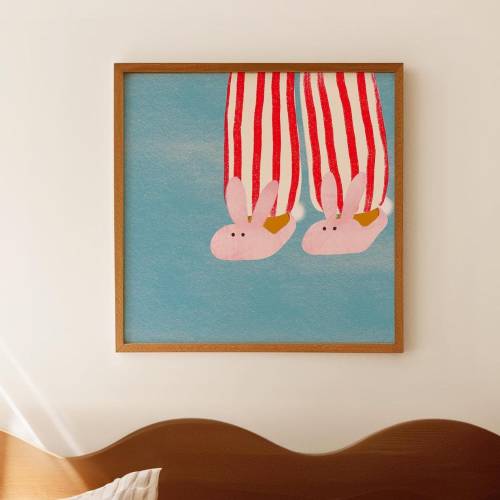 MIDNIGHT SNACK | Bunny Slippers, Stripe Art, Stripe Print, Blue, Red, Pink, Bedroom Art, Bedroom Print, Kids Room Art, Kids Room Print