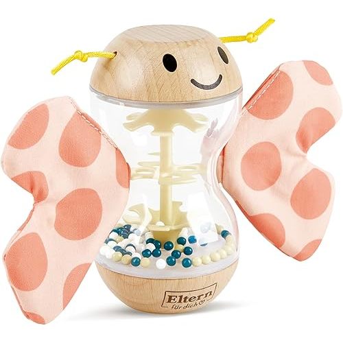 Hape Wooden Rainstick Rattle - Rosalie Wooden Rain Stick Colorful Butterfly Shape with Removable Wings - Wooden Early Learning Toy - Sensory Toys for Early Ages