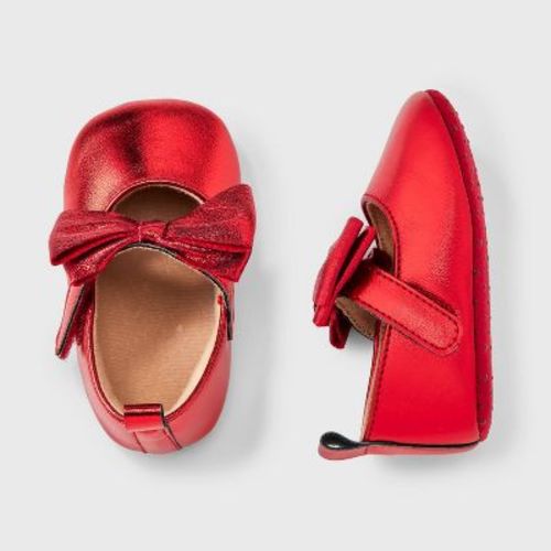 Baby Girls' Bow Dress Flat Shoes - Cat & Jack™ Red 3-6m