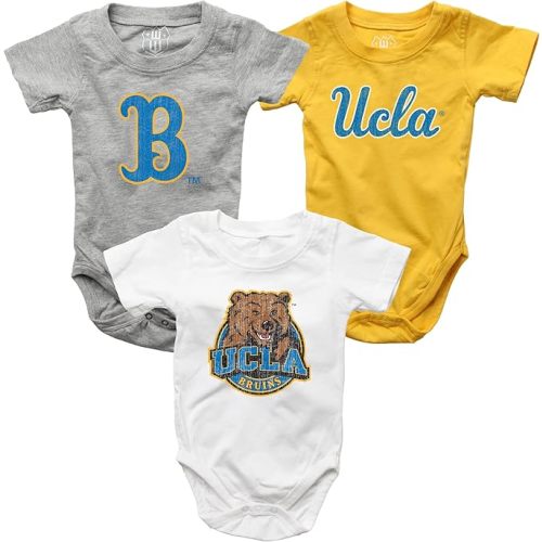 Wes and Willy Baby College Team 3 Pack of Cotton Rompers