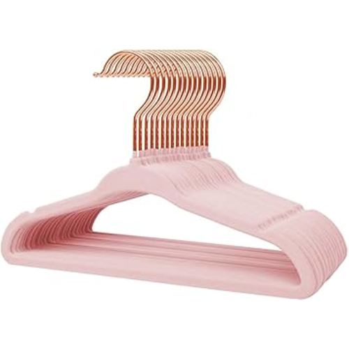 Stormix Baby Clothes Hangers 16 Pack, Kids Velvet Hangers Non-Slip, Clothes Hangers with Shoulder Notches for Toddler Children Pink (Gold Hook)