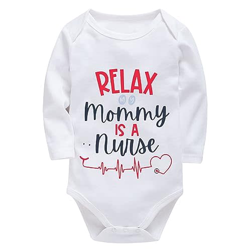 WOOYONGING Relax My Mom Is A Nurse Newborn Outfits Baby Boys Romper Long Sleeve Baby Clothes