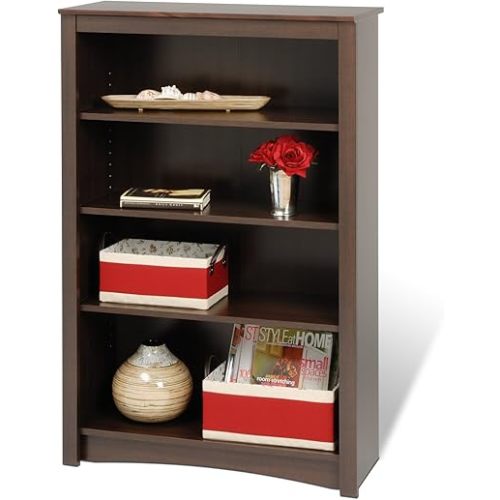 Prepac Sonoma 4-Tier Bookcase 48"H with 3 Adjustable Shelves, Espresso Storage Cabinet, Modern Display Cabinet, Bookshelf with Storage Shelves for Home Office, Living Room, Bedroom Organizer