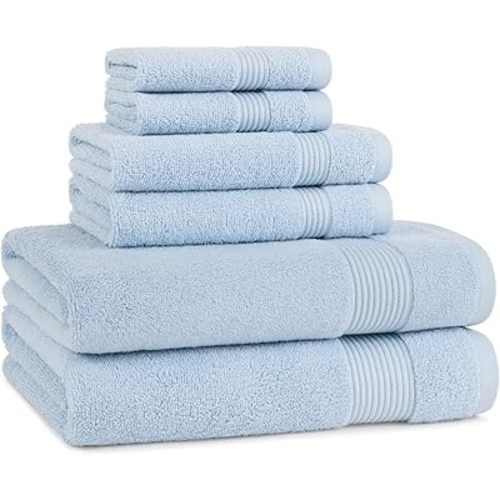 Arkwright Bath Towels Set of 6 - Super Soft 100% Cotton, 600 GSM Quick Dry & Absorbent, Luxury Bathroom Essentials with 2 Shower Towels, 2 Hand Towels and 2 Washcloths, Misty Blue