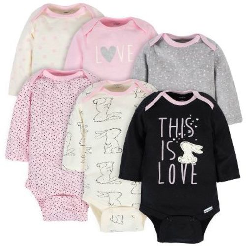 Gerber Baby Girls' Long Sleeve Onesies Bodysuits - Bunny - 3-6 Months - 6-pack