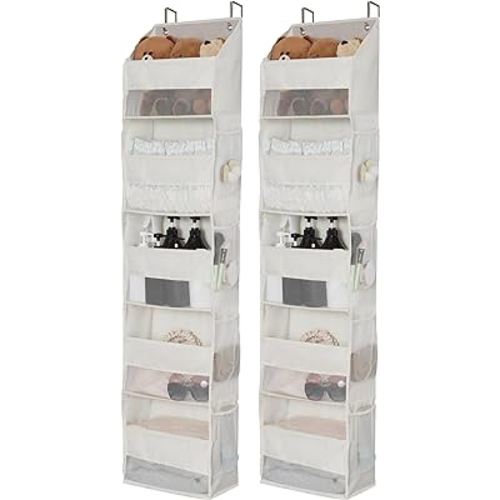 GRANNY SAYS 2 Pack 5-Shelf Over the Door Organizer, Hanging Door Organizer with 5 Large Capacity Pockets and 8 Mesh Pockets, Swing-proof Behind Door Organizers and Storage, Beige