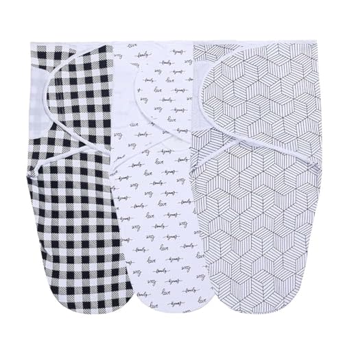 Soft and Adjustable Baby Swaddle Wrap - Pack of 3 - Perfect for Newborns up to 3 Months - Safe and Comfortable Sleep Sack (black01)