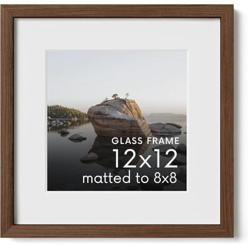 Haus and Hues 12x12 Picture Frame with Real Glass & Walnut American Oak Matted to 8x8 - Oak 12x12 Frame With Mat - Includes Vertical & Horizontal Hang - Ideal for Home, Room, Office (12x12 in, Walnut)