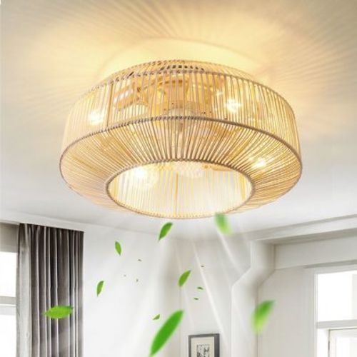 KAISITE 19-Inch Boho Rattan Ceiling Fan with Light Kit and Remote Control