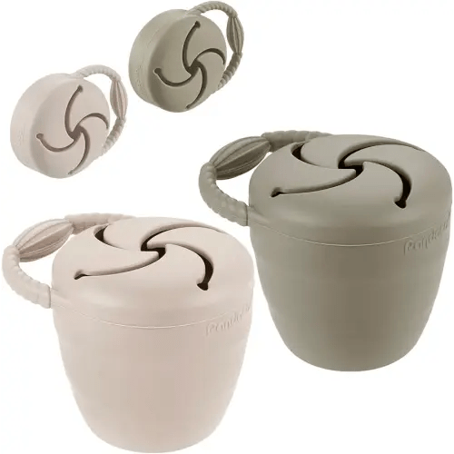 PandaEar Silicone Snack Containers, Collapsible Toddler Snack Cups Spill Proof Food Catcher for Toddler Baby, Pack of 2 (Light Tan/Walnut)