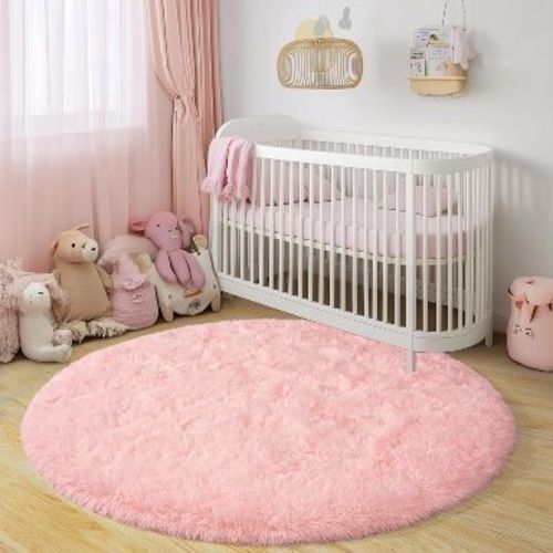 LOVEVOOK Round 4 Feet Fluffy Area Rug - Super Soft Circle Rugs for Kids Room - Shaggy Pink Rugs for Nursery Fuzzy Carpet for Boys Girls Room