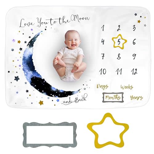 Baby Milestone Blanket, Monthly Blanket for Boys and Girls, Soft Fleece Newborn Photography Prop for First 12 Months, Infant Photo Blanket, Machine Washable, 39 x 47 Inch