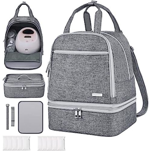 DERJUNSTAR Breast Pump Bag for Spectra S1, S2, Pump Travel Bag for Working Mom, Waterproof Mat for Pump Accessories, Grey