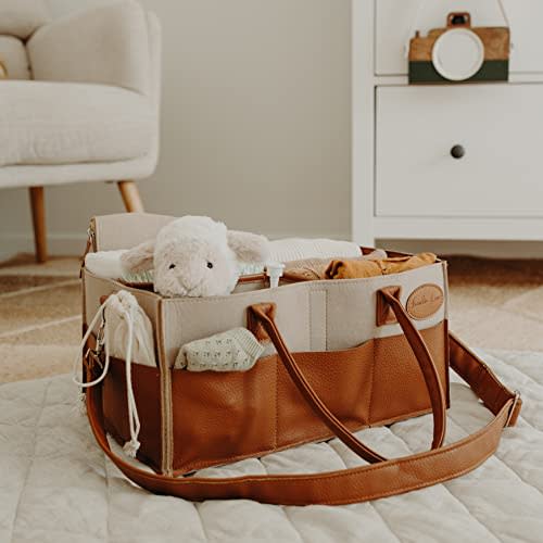 Frankie Lane baby diaper caddy organizer - Car diaper caddy, portable tote nappy bag storage for your nursery, changing table. Essential for newborns Registry must haves shower basket diaper bin