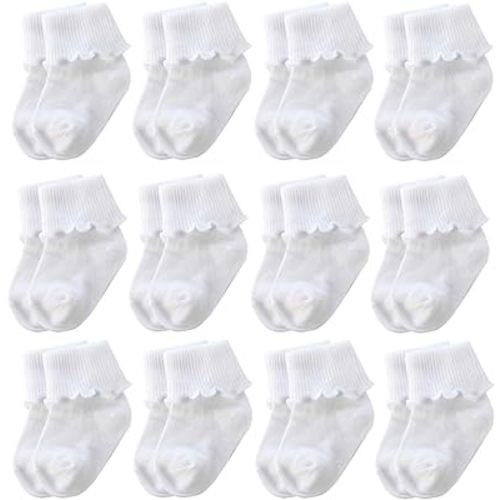 6 &12 Pairs Infant Toddler Baby Kids Turn Cuff Ruffle Cotton Socks