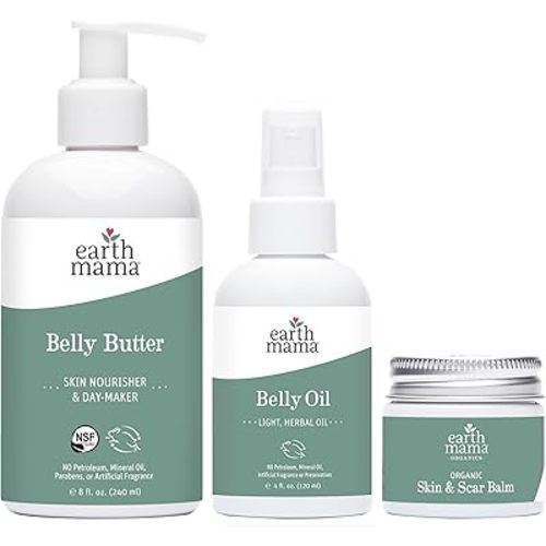 Earth Mama Belly Butter, Belly Oil, Skin & Scar Balm Kit for Dry, Stretching Skin | Moisturize + Encourage Skin's Natural Elasticity During Pregnancy | Pregnancy Stretch Mark Scar Cream