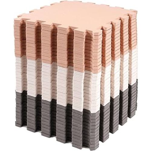 BalanceFrom 36 Piece Kids Puzzle Play Mat, Foam Floor Tiles, Cream/Gray/Beige