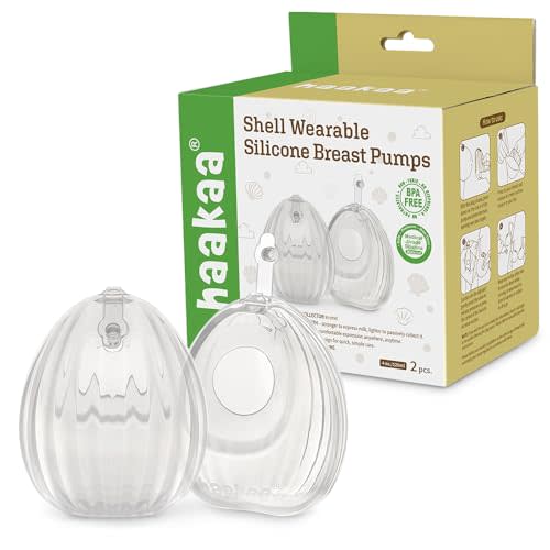 HAAKAA Shell Wearable Hands-Free Manual Breast Pump/Milk Collector – Medical-Grade Silicone – Compact, Portable & Discreet – Leak-Proof Valve 4 oz 2PK