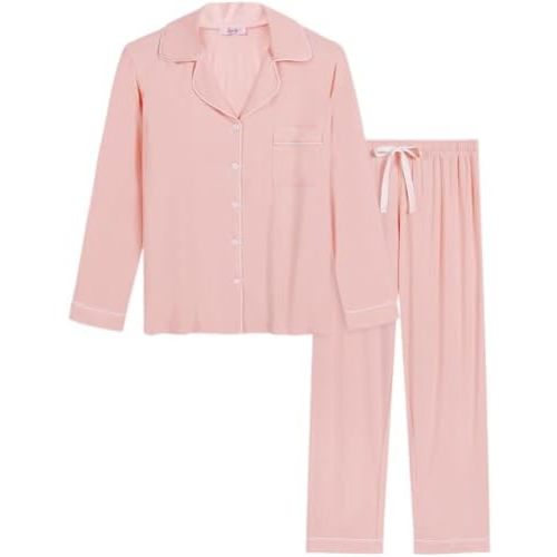 Joyaria Womens Bamboo Viscose Pajama Sets Long Sleeve Button Down Cooling Sleepwear Soft Comfortable Pj Pants Set for Women