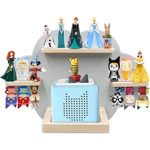 Wall Shelf (Cloud) for Toniebox, Charging Station and 12-18 Tonie Figures, Magnetic Wooden Floating Shelf Compatible with Toniebox MP3 Audio Player & Character, Storage Rack for Kids Play Room
