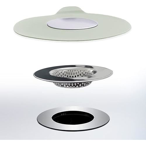 2PCS Bathtub Stopper Hair Catcher Kit, Bathtub Drain Strainer, Tub Stopper Plug Cover, Sink Filter, Silicone Drain Stopper for Bathroom, Laundry (Grey)