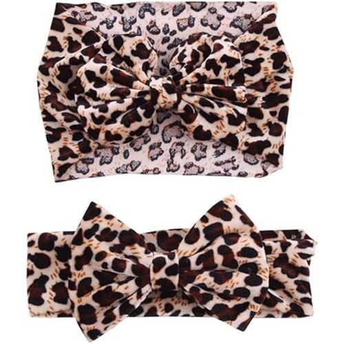 Baby Girls Leopard Headband Bow Turban - Wide Hair Band 2 Pack (Headband A Set)