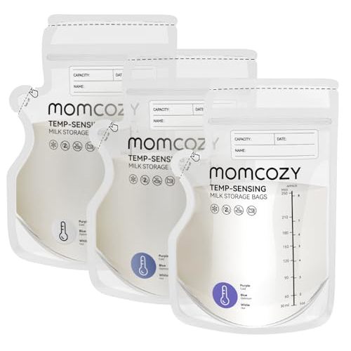 Momcozy Breastmilk Storage Bag, 8Oz, Temp-Sensing Color Change, 120 Count Milk Storage Bags Breastmilk with Pour Spout, Milk Bag with Self Standing for Breastfeeding, No Leak Presterilized for Freezer