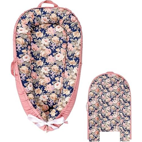 Hooyax Baby Lounger Cover, 100% Cotton Baby Nest Cover, Baby Lounger Replacement Cover,Reversible Newborn Lounger Cover for Boys Girls, Floral (Cover Only)