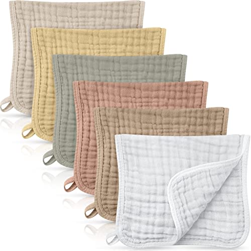 Irenare 6 Pieces Muslin Burp Cloths Cotton Muslin Washcloths Baby Burping Cloth Diapers 6 Absorbent Layers Muslin Face Towels for Baby (Pink Series, 12 x 12 Inch)