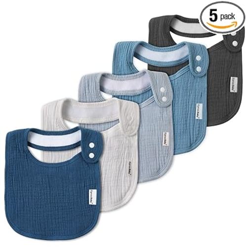 Muslin Bibs for Baby Boys Girls,Organic Muslin Baby Bib for Drooling and Teething,Soft Bandana Drool Bibs 5 Pack