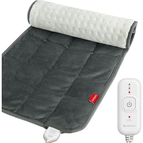 Comfytemp Weighted Heating Pad for Back & Cramps, 2.2lb Electric Neck Shoulder Heat Pad, Birthday Gifts for Women Men Mom Dad, 2H Auto-Off, 12x24, Washable, Gray