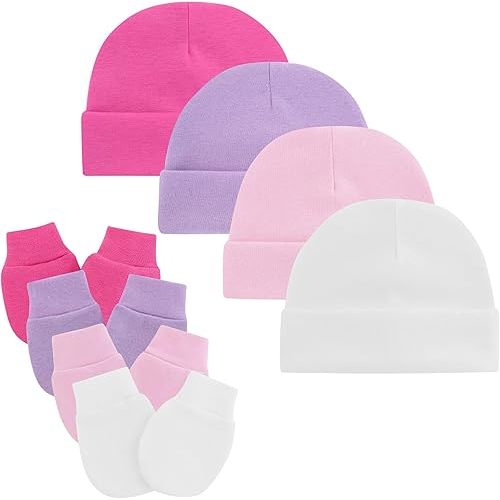 Zando Baby Hats and Mittens Unisex Infant Beanie Caps Newborn Hospital Hat with Scratch Mitten Set for Baby Boys Grils Hats