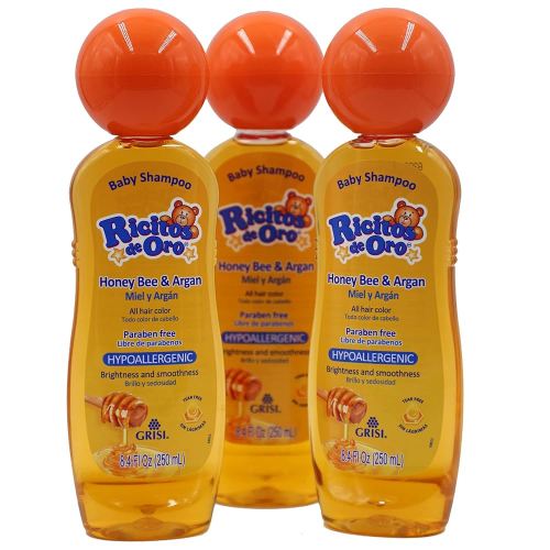 RICITOS DE ORO Honey Bee Shampoo Baby Cleansing Shampoo Rattle Cap ParabenFree Product for Baby’s Delicate Hair Hypoallergenic 3-Pack of 8.4 FL Oz Each, 3 Bottles