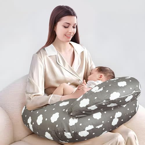 PandaEar Nursing Pillow for Breastfeeding，Large Size Breastfeeding Support Pillows for Mom & Baby, Come with Adjustable Waist Strap & Removable Cotton Cover