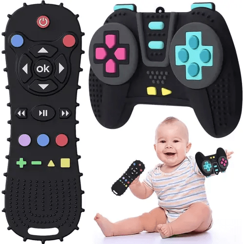 TIEDXIOY【BPA Free,CPC-Certified】 2 Pack Silicone Remote Control and Game Controller Teething Toys for Baby 3-12 Months, Silicone Chew Toys Baby Teether Toys for Toddlers, Baby's Christmas Gift