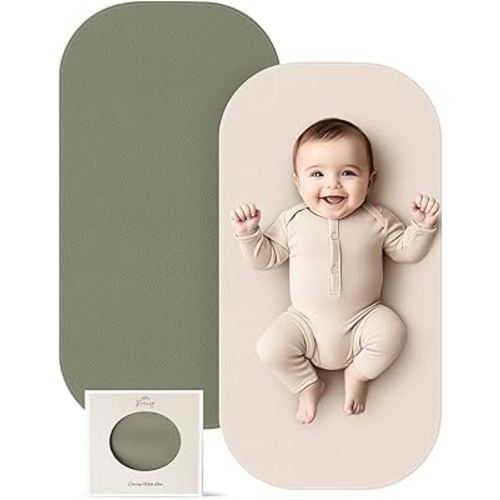 Konssy Faux Leather Baby Changing Mat, Waterproof, Wipeable & Portable Diaper Changing Pad for Travel or Home, Fits Perfectly in Diaper Bag, 30 x 17 inches (Fog Green,Beige)