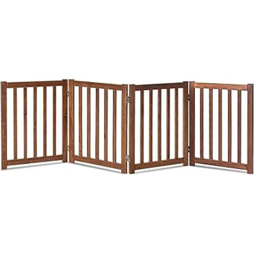 LZRS 4-Panel Wooden Free Standing Foldable Dog Gate Indoor – 24" High, Extra Wide Step-Over Safety Pet Gate for Doorways, Stairs, Hallways, Large Spaces & Playpen for Puppies Indoor Use, Oak