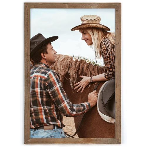 Rustic Picture Frame 24x36, 100% Reclaimed Wood Frame with Tempered Glass, Farmhouse Style Photo Poster Frame 24x36 Distressed & Vintage Looking Wall Decor Gallery Frame Set Mounting or Table Display