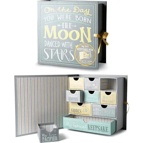 Votum Baby Keepsake Box, Handcrafted Baby Boxes with 9 Labeled Compartments for First Memories