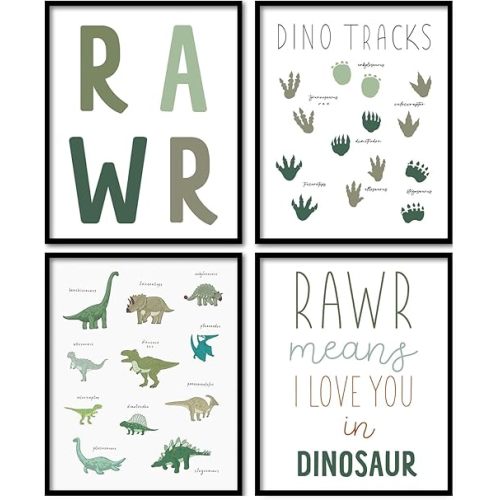 foedor Dinosaur Nursery Decor Wall Art Prints Set of 4, Dinosaur Wall Decor for Boys Room,Dinosaurs Wall Decor Posters for Boys Kids Room Playroom Nursery Classroom, 8x10 Unframed