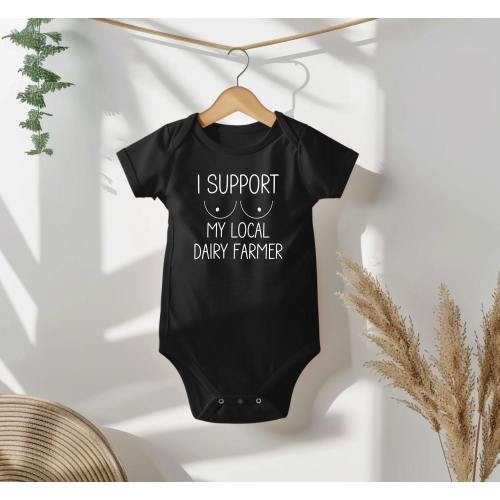 Cute Baby Bodysuit for Baby Shower Gift, Funny Bodysuit Design for Moms, Eat Local, I Support My Local Dairy Farmer, Pro Breastfeeding Gift