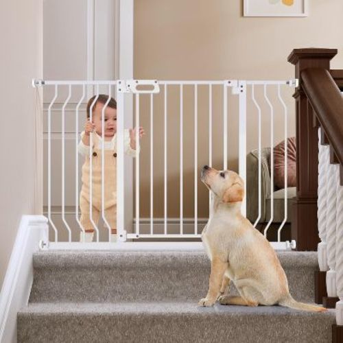 GROWNSY Baby Gate for Stairs, 29"-43" Pressure Mounted Pet Gate for Doorways-Auto Close Dog Gate with Easy Installation, White