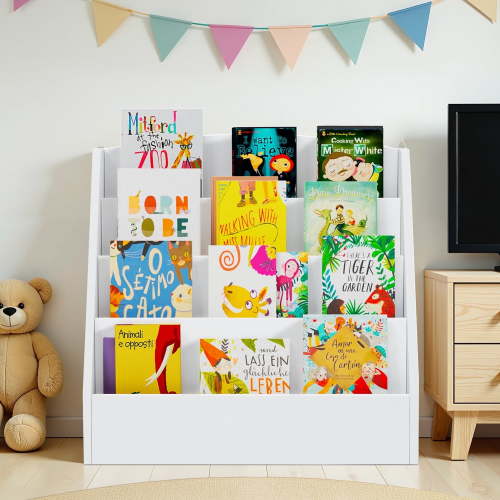Masiis Bookshelf 4-Tier Rooms Book Display Shelve youngster for Classroom Bedroom,White