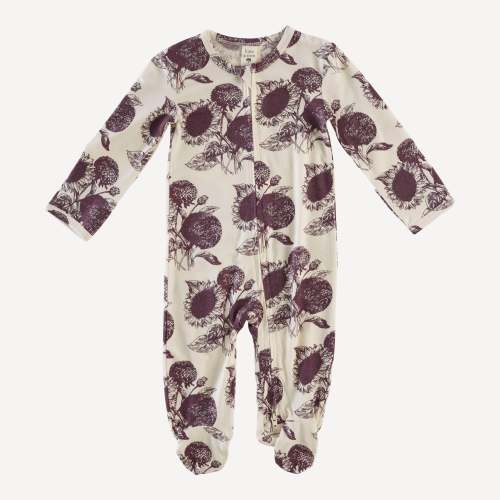 long sleeve zipper footie | eggplant sunflower | lenzing modal