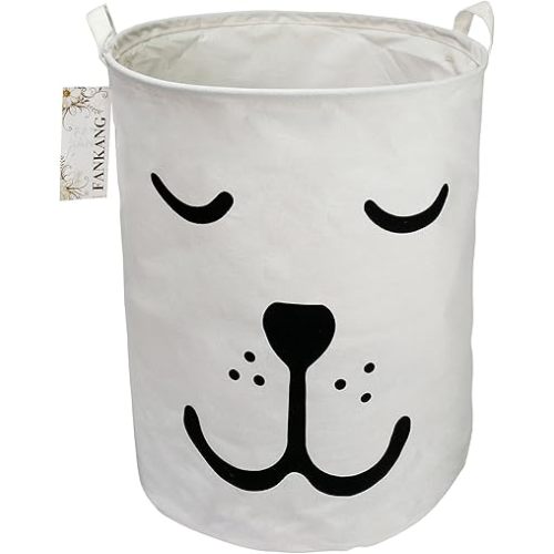 FANKANG Storage Basket, Nursery Hamper Canvas Laundry Basket Foldable with Waterproof PE Coating Large Storage Baskets for Kids Boys and Girls, Office, Bedroom, Clothes,Toys(Dog)