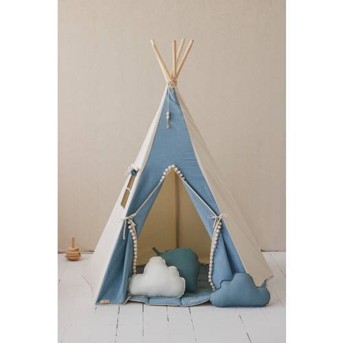 Teepee Tent with Pompoms “Jeans", Gift for kids, High quality teepee tent for girl, Cotton teepee tent for boy, Idea for garden or terrace